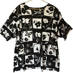 Jacque & Koko Black & White Floral Patchwork Top Size 26/28